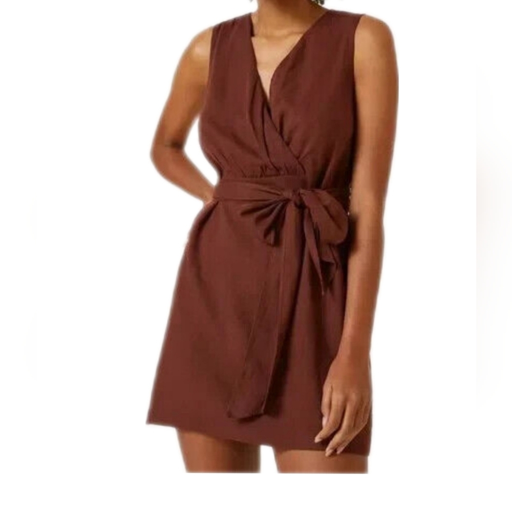 Anthropologie Sundays In Brooklyn Brown Linen Dress With Belt